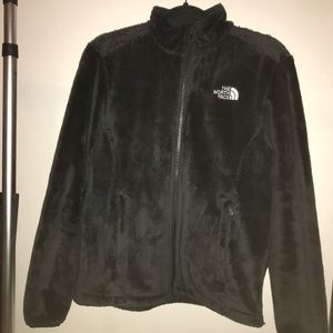 North face black fuzzy jacket